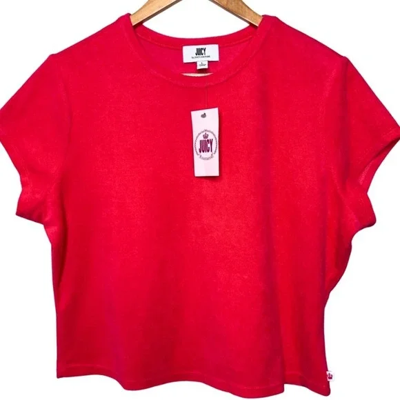 Juicy by Juicy Couture NWT Watermelon Pink Terrycloth Short Sleeve Tee Size L - Picture 2 of 8